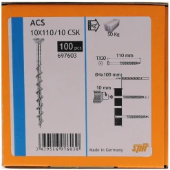 SPIT Paslode Vis à Béton Cellulaire Avec Tête Fraisée Spit ACS CSK - 4 X 110 Mm